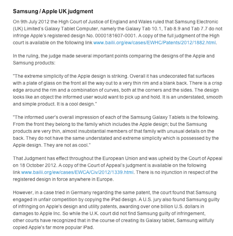 Apple Inc (AAPL) "Samsung/Apple UK judgement," October 26, Apple UK