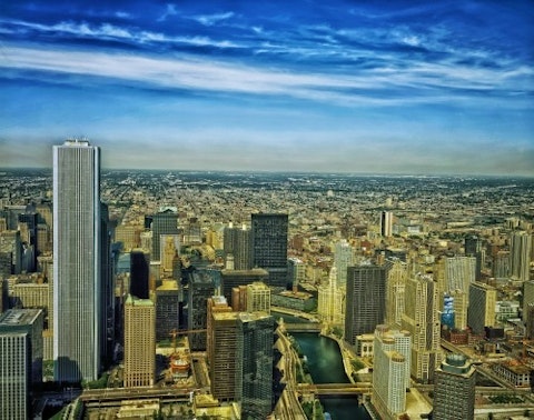 chicago, illinois, skyline, bulidings, towers, aerial view