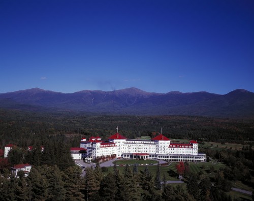An aerial view of the historic Mount Washington Hotel.