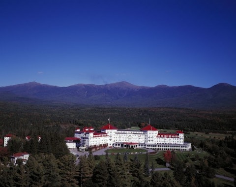 An aerial view of the historic Mount Washington Hotel.