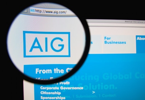 American International Group Inc (NYSE: AIG), homepage, website, close up, magnifying glass, symbol, logo