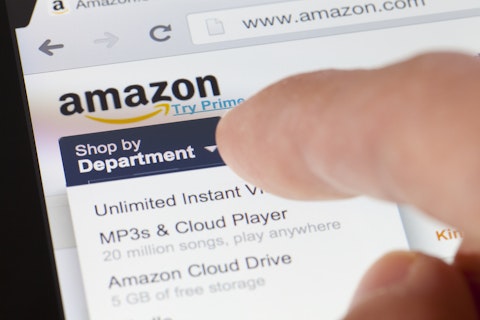 Amazon.com, Inc. (NASDAQ:AMZN), Amazon website, homepage, Online Shopping, laptop, Screen, Pointing finger