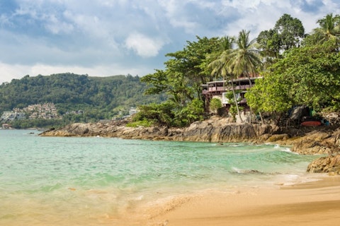 palm, waves, sea, sand, beach, patong, phuket, photography, sunlight, tree, thailand, island, stone, natural, vibrant, green, white, travel, rock