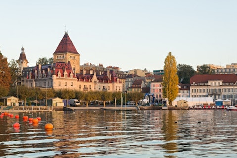 switzerland, ouchy, d, western, horizontal, panoramic, chateau, old, lake, people, vaud, tourist, geneva, vessel, exterior, surface, street, town, nautical, castle, port, building, canton, resort, water, lausanne, europe, facade, harbor, 11 Most Expensive Countries in Europe