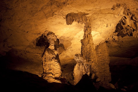 cave, stone, illuminated, yellow, stalactite, asia, speleology, underground, karst, indochina, sport, stalagmite