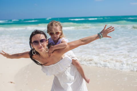 mexico, mom, outdoor, island, coast, two, fun, tropical, white, seaside, like a bird, sand, adult, parent, summer, outside, people, father, caucasian, female, love, portrait,