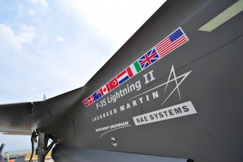 Lockheed Martin (NYSE:LMT); F-35 Lightning fighter, jet, strike, logo, sign, symbol,
