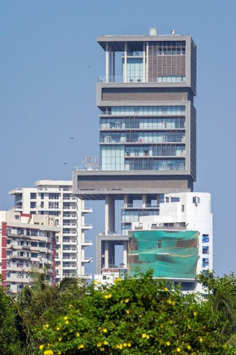 antilia, ambani, mumbai, india, apartment, nobody, expensive, travel, landmark, culture, bombay, bright, wealth, palace, luxury, realty, building, asia, elegant, historic,