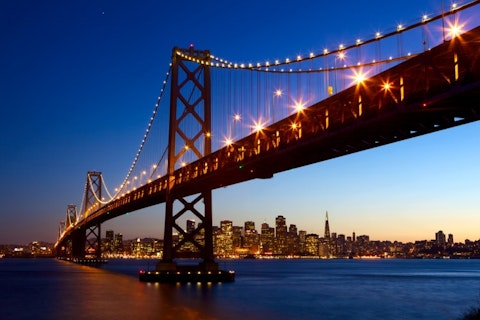 San Francisco skyline and Bay Bridge at sunset, California, USA shutterstock_76265521