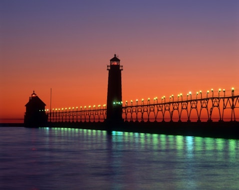 michigan, lake, sunset, historical, lake michigan, lighthouse, sunrise, grand haven lighthouse, light, port, old, great lakes region, dusk, building, 11 Deadliest Lakes in the United States