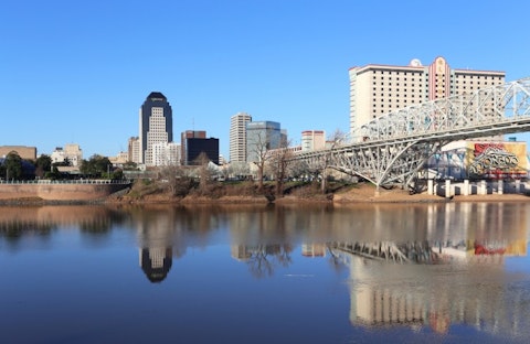 shreveport, louisiana, downtown, river, red, waterfront, gambling, skyline, district, city, riverboat, riverfront, bridge, casino, cityscape, 11 Most Religious States in America