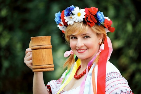 beer, ukrainian, outdoor, vogue, wreath, national, green, flowers, spring, view, red, hay, concept, field, adult, slav