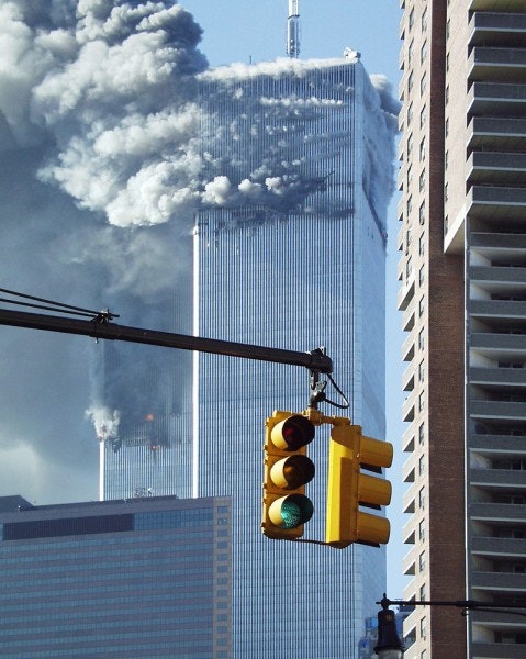 new, york, 11, world, center, trade, terrorism, terror, 2001, wtc, smoke, clear, street, sky, light, people, billowing, no, disaster, september, city, blue, 9