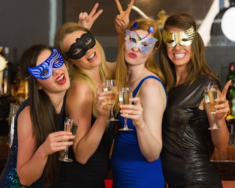 costume, bar, laughing, leisure, fun, attractive, sparkling wine, laughter, hedonistic, light hair, friendship, clubbing, luxury, celebration, masquerade mask, alcohol, 10 Easiest Celebrities to Dress Up As 