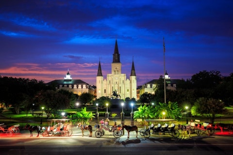 new, quarter, french, jazz, night, cathedral, andrew, square, horse, travel, skyline, dusk, twilight, tour, jackson, orleans, sightseeing, church, traveler, center, city, blue, carriage, monument, driven, 11 Best Places in USA to Visit for Singles