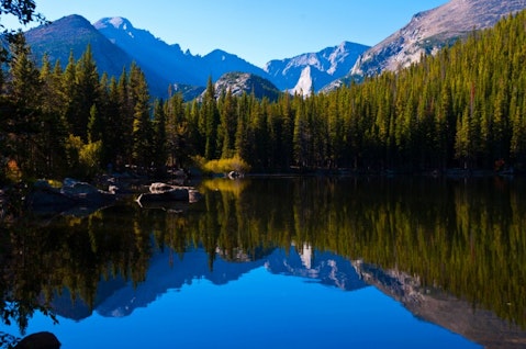 park, mountain, tree, national, rocks, rocky, deep, lake, dark, skies, pine, still, shoreline, cool, colors, blue, rich, water, reflections,11 Best Places to Visit in USA for 3 Days 