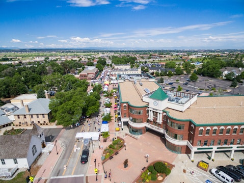 colorado, parker, market, street, aerial, historical, america, town, park, norton, douglas, birds, view, rocky, mountains, sign, farms, summer, s, main, top, united, building,