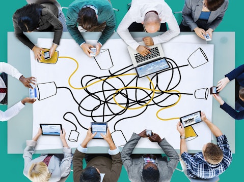 communicating, connected together