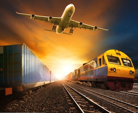 Container with train and plane