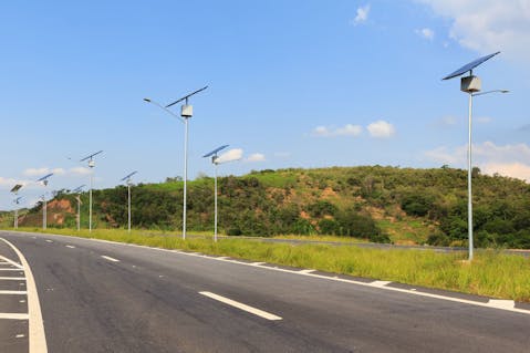 brazil, cables, countryside, csp, electric pole, electricity, field, grid, highway, hot water, illumination, industrial, innovation, lamp, light, lighting, lines, panel, photoelectric effect, photovoltaic module, post, power plant, renewable energy, road, rural, sky, solar energy, solar power, summer