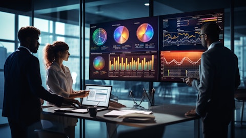 A team of IT professionals meticulously crafting a large-scale enterprise performance management system.