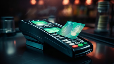A close-up view of a payment terminal, capturing the sophistication of a payment network.