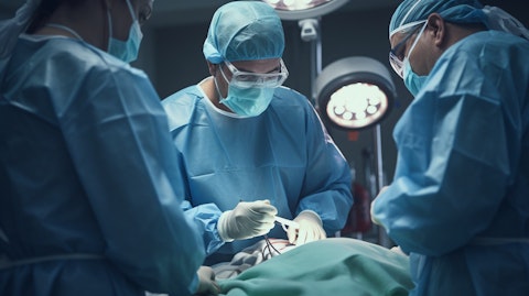 A surgeon examining a patient's brain in an operating room, paramedics nearby.