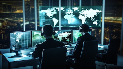 Security personnel at their consoles, monitoring a global network of threats in real-time.