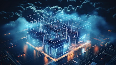 An aerial shot of a computer server station, highlighting the company's focus on cloud-based technology.