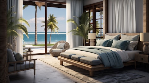A vacation home luxury bedroom setup with stunning decor showing a desired getaway experience.