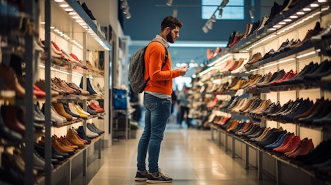 A customer browsing a retail store, finding the perfect footwear for their casual outfits.