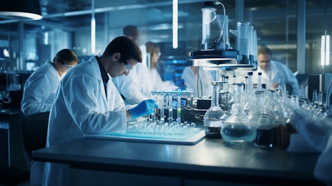 A laboratory environment with technicians in lab coats conducting molecular testing services.