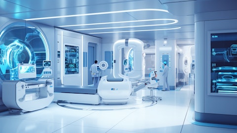 A research facility with medical professionals surrounded by diagnostic equipment.