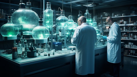 A research team in a laboratory, researching potential treatments for dementia-related psychosis.