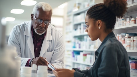 A pharmacy worker distributing prescription medicines to patientsreceiving treatment for oncology, cardiovascular, renal, metabolism and respiratory diseases.