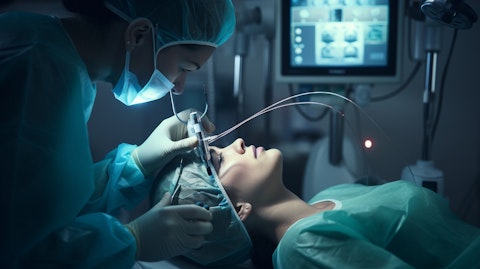 A medical professional conducting a minimally invasive procedure using a cutting-edge medical device.