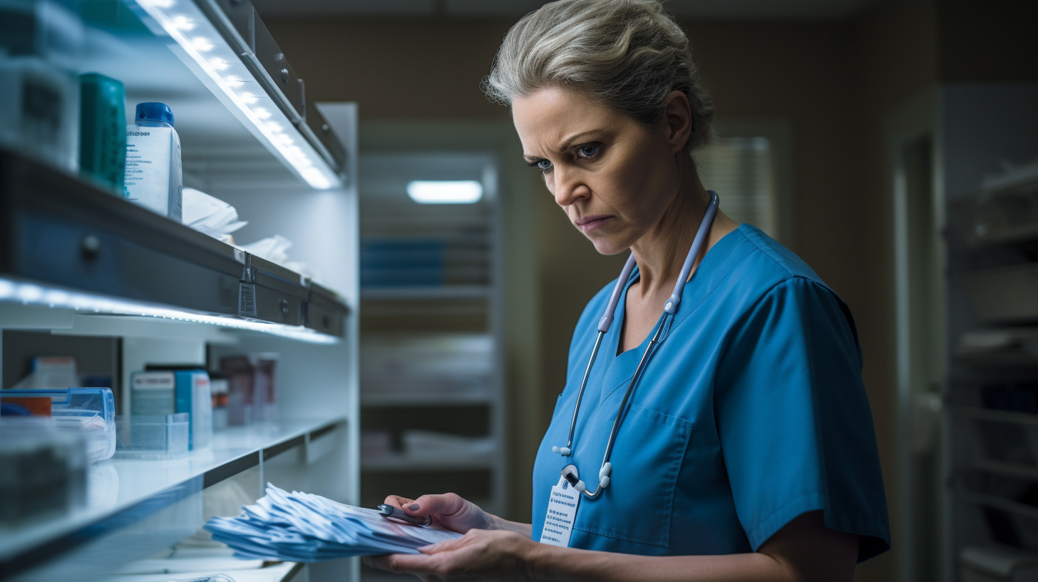 A nurse carefully loading a tray of pharmaceuticals with an expression of focus and care.