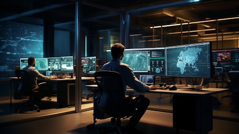 A state-of-the-art computer lab filled with engineers working on new analytics technologies.