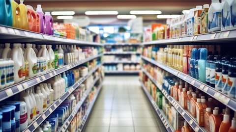 A supermarket aisle filled with Household and Personal Care Products.