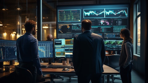 A diverse team of data scientists working collaboratively on sophisticated software applications.