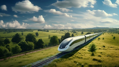 A driverless train traversing vast countryside, illustrating the companies long-distance rail transport services.