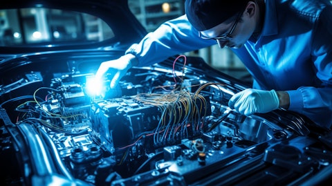 A technician working on an automotive electronic, showcasing the company's dedication to innovation.