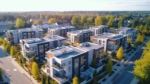 Aerial shot of a modern real estate development with residential homes.
