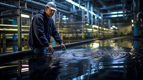 A technician in a deep-water treatment facility, ensuring clean water for public safety.