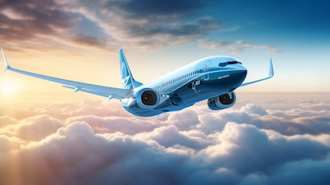 A Boeing 737-Next Generation aircraft in flight, highlighting the efficiency of the company's fleet.