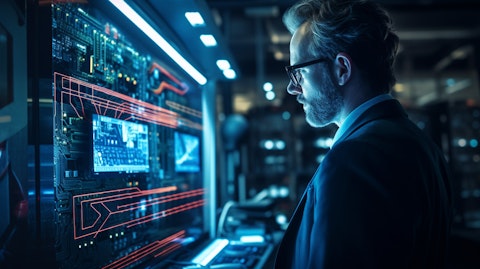 A computer engineer analyzing a server network for cyber security threats.