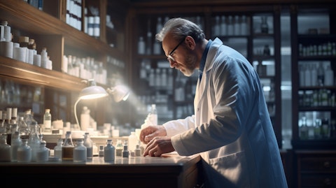 A pharmacist preparing a prescription for a rapidly absorbed multi-mechanistic medicine.