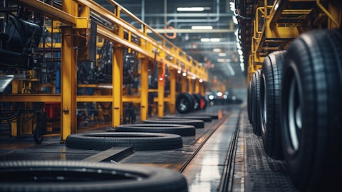 A tire manufacturing plant, showing the mechanization and efficiency of the company's operations.