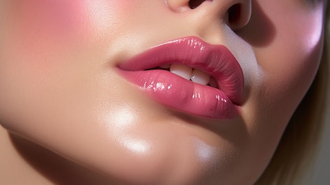 A close up of the lip and eye products from the company on a model in a fashion and beauty shoot.
