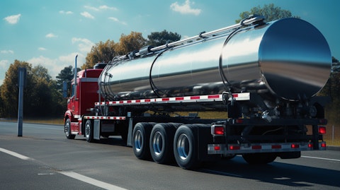 A close up of a tanker truck transporting crude oil, natural gas liquids, and natural gas.